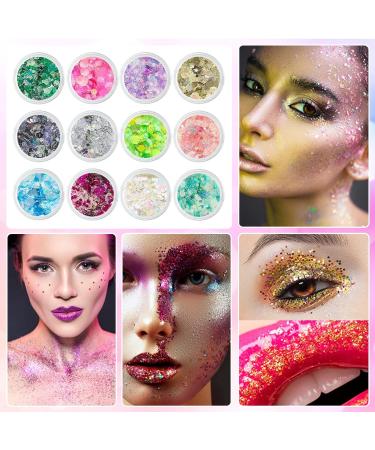 AOOWU Chunky Glitter 12 Colors - Luminous Festival Glitter for Face, Body, Eyes, Nails - Holographic Cosmetic Glitter - DIY Art - Buy Online on GoSupps.com