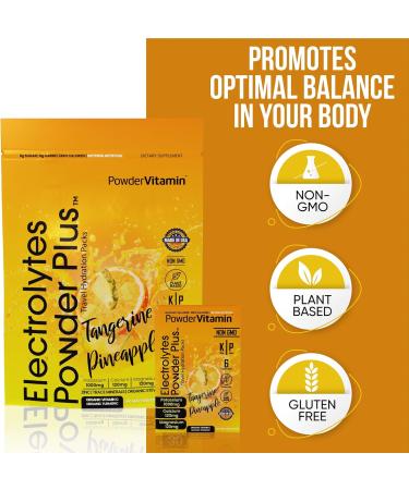 PowerVitamin Electrolytes Powder Packets - Tangerine Pineapple - Keto Electrolytes for Daily Energy - Hydration Powder with 1000mg Potassium, 120mg Magnesium, Zero Calories - 30 Hydration Packets Tangerine Pineapple 7.5 Oun  - Buy Online on GoSupps.com