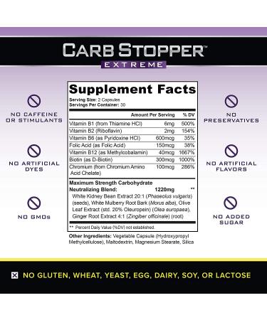 Carb Stopper Extreme - Natural Carbohydrate and Starch Neutralizer with White Kidney Bean Extract | 60 Caps - Keto Diet Cheat Supplement - Buy Online on GoSupps.com