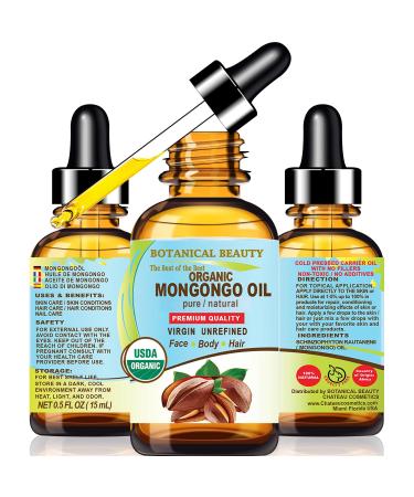 Botanical Beauty Organic MONGONGO OIL Manketti Seed Oil 100% Pure Natural Virgin Unrefined Cold-Pressed Carrier Oil for Face Skin Body Hair Lip Nails Rich in Vitamin E (0.5 Fl Oz 15 ml)