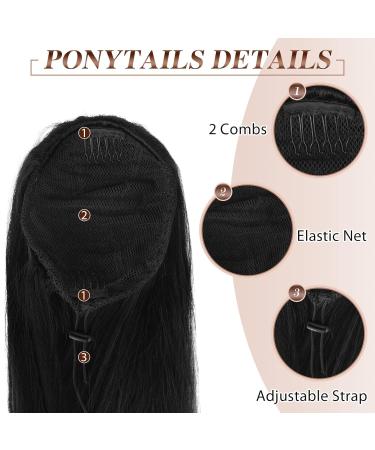 Feshfen 70cm Natural Black Drawstring Ponytail Extensions - Long Straight Braid for Women | Synthetic Smooth Hair - Buy Online on GoSupps.com