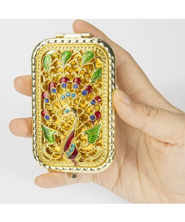 Vintage Gold Peacock Metal Vanity Mirror | Foldable Travel Makeup Pocket Mirror - Buy Online on GoSupps.com
