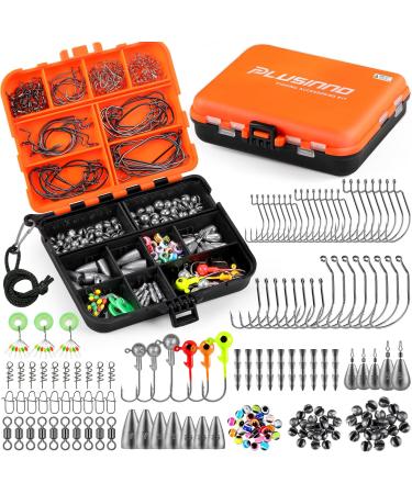 PLUSINNO 201pcs Fishing Accessories Kit, Fishing Tackle Box with Tackle Included, Fishing Hooks, Fishing Weights, Round Split Shot,Fishing Gear for Bass, Trout, Catfish