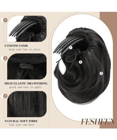 Feshfen Short Hair Part Dutt with Comb - Synthetic Hair Extensions for Women | Black Chignon & Hair Bun Accessories - Buy Online on GoSupps.com