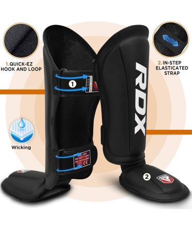RDX Shin Guards for Kickboxing & Muay Thai | MMA Shin Protection | Approved by SMMAF Satra | Men's Black Maya Hide Leather Shin Protectors - Buy Online on GoSupps.com