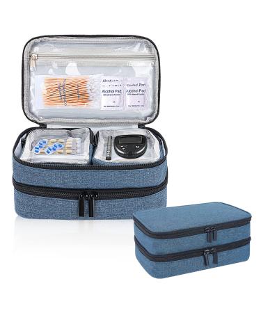 Brynnl Insulin Cooler Travel Case Double-Layer Diabetic Travel Case Diabetic Supplies Bag with Detachable Pouches for Insulin Pens Glucose Meter and Other Diabetic Supplies (Bag Only) Blue