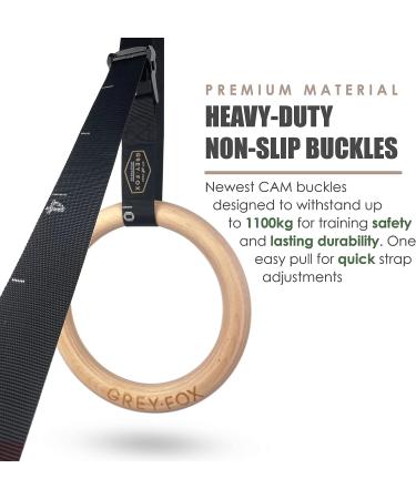 Grey Fox Premium Numbered 1.1 Wooden Gymnastic Rings with Adjustable Straps - Olympic Size, Chalk, Non-Slip Buckle | Full Body Suspension for Bodyweight Calisthenics - Home Gym Equipment for Fitness Enthusiasts - Buy Online on GoSupps.com