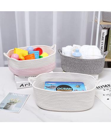 ABenkle Small Rope Basket - Decorative Boho White Storage Basket for Baby Dog Toy, Fruit, Towel - Under Shelf Organizer with Handle - Gift & Easter Basket - Buy Online on GoSupps.com