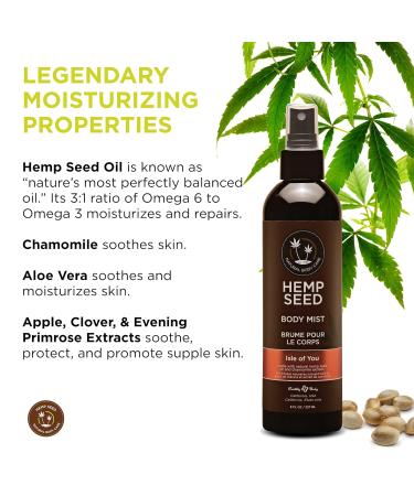 Hemp Seed Body Mist - 8 fl oz - Moisturizes Invigorates & Protects Skin - With Hemp Seed Oil Chamomile & Aloe Vera - Vegan Cruelty Free Isle of You - Buy Online on GoSupps.com