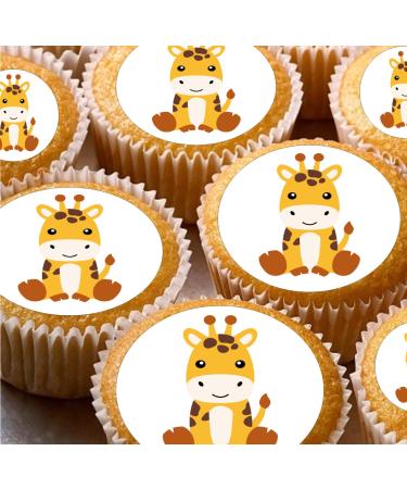 24 edible Giraffe childrens party decorations Iced/Icing Cupcake Topper Edible Fairy Cake Bun Toppers Round