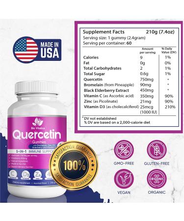 BioVitalica Quercetin Gummies - Immune Support with Bromelain, Vitamin C, Zinc, Elderberry & D3 - 750mg for Kids & Adults - Buy Online on GoSupps.com