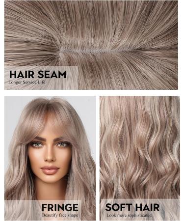 WOKESTAR Long Ombre Ash Blonde Synthetic Hair Wig with Curtain Fringe for Women - Buy Online on GoSupps.com