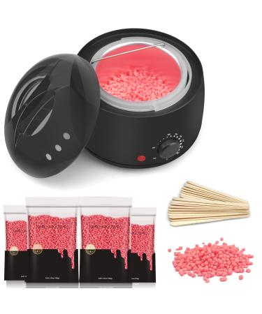 Waxing Kit for Coarse Hair Removal, Wax Warmer Kit for Brazilian Bikini with 14oz Rose Hard Wax Beans for Women Men Armpit Legs Eyebrow Body Home Waxing Black