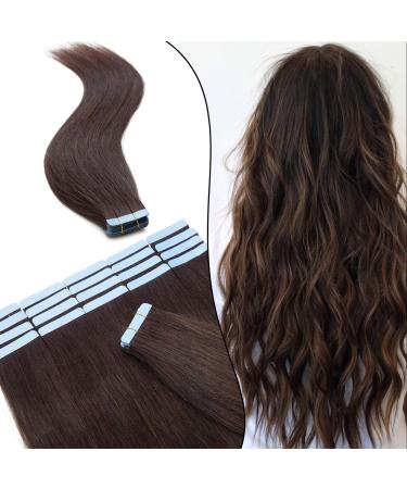 Silk -Co Tape Extensions Real Hair 40cm - 20 STRESS X 4CM wide/2.5g - Remy real hair Extensions tape in hair extension #2 dark brown