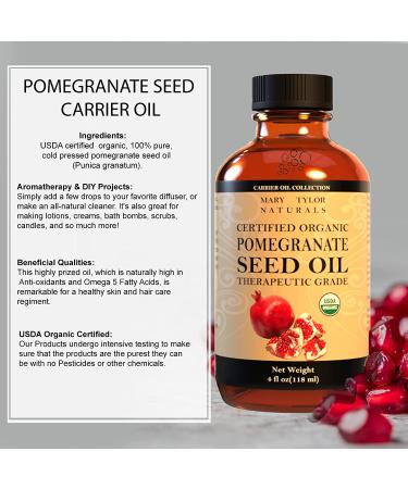 Organic Pomegranate Seed Oil 4oz - USDA Certified, Cold Pressed, Hexane-Free | Antioxidant-Rich Oil for Hair Rejuvenation and Skin Elasticity by Mary Tylor Naturals - Buy Online on GoSupps.com
