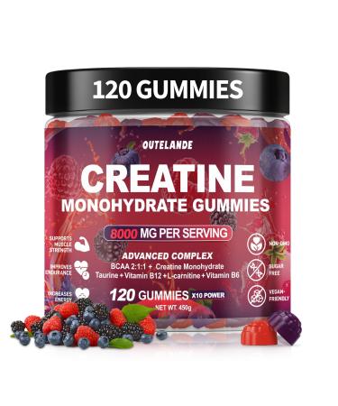 Creatine Monohydrate Gummies 8000 mg for Men & Women, Creatine Supplement for Enhanced Muscle Growth, Energy Boost - with L-Taurine, Sugar Free, Vegan, Raspberry BlackBerry Blueberry Flavor-120 Count