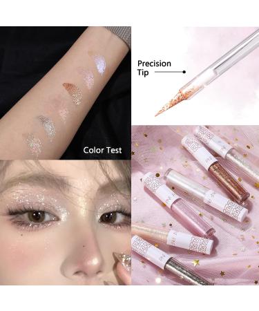 6Pcs Korean Liquid Glitter Eyeshadow and Eyeliner Set - Long Lasting Metallic Shimmer Makeup Kit with Quick Drying Formula and Pigmented Loose Glitter Glue for Crystal Eye Makeup - Buy Online on GoSupps.com