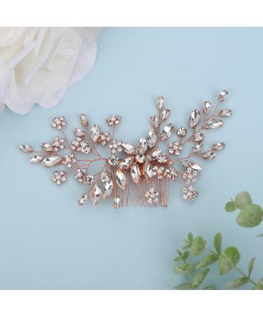 BERYUAN Crystal Rhinestone Pearls Wedding Hair Comb Rhinestone Flowers Pearls Wedding Headband Rose Gold Bride Headpiece Wedding Hair Accessories for Brides Bridesmaid Girls (rose gold)