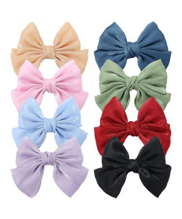 8 Pack Shiny Glitter Fabric Knotted Large Bowknot Big Hair Bow Hair Clips Metal Alligator Barrettes Hairpins Handmade Hair Accessories for Women