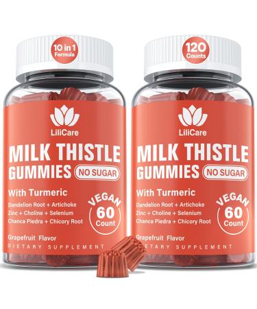 Milk Thistle Gummies 1500mg Sugar Free Liver Cleanse Detox & Repair Gummies Organic Milk Thistle with Turmeric & Artichoke  Dandelion Root  Zinc & Selenium  Choline  Chanca Piedra - Grapefruit Flavor