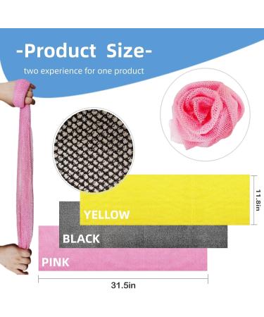 Haisalin 3 Pieces African Bath Sponge African Net Long Net Bath Sponge Exfoliating Shower Body Scrubber Back Scrubber Skin Smoother Great for Daily Use (Pink Yellow Black) - Buy Online on GoSupps.com