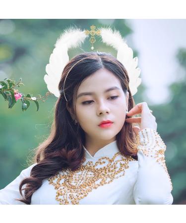 Wedding Headband White Angel Wing Headbands Dress up Fancy Cosplay Party Costume Headpiece for Women Bridal Wedding Christmas Hair Accessory Virgin Headpiece - Buy Online on GoSupps.com
