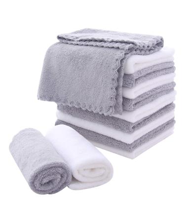 Microfiber Facial Cloths Fast Drying Washcloth 12 pack - Premium Soft Makeup Remover Cloths - Highly Absorbent White-grey 12x12x0.15 Inch (Pack of 12)