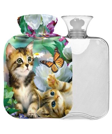 Naanle cats kitten butterflies heat bottle with reference transparent hot water bottle Handfoots Heating bags for pain relief heat and cold therapy 2L