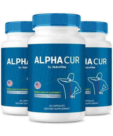 NutraVibe (3 Pack) AlphaCur Capsules Alphacur for Neuropathy All Natural AlphaCur Pills for Healthy Nerves Premium Alpha Cur Pastillas Review (180 Capsules)