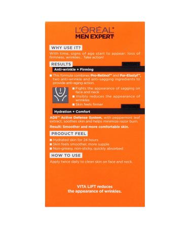L'Oreal Men Expert Vitalift Anti-Wrinkle Face Moisturizer - Pro-Retinol - 1.6 oz - Buy Online on GoSupps.com