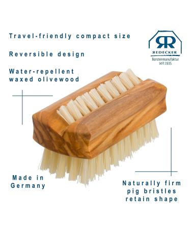 Redecker Natural Pig Bristle Travel Nailbrush with Waxed Olive Wood Handle - 2-1/4-Inches - Buy Online on GoSupps.com