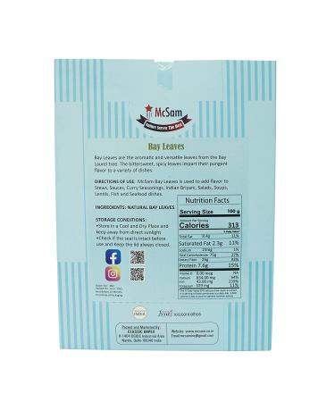 McSam Organic Bay Leaves 2 Oz (60g) - Whole & Dried Hand-picked Herb, Indian Origin Spice (Tej Patta) - Non-GMO, Ideal for Cooking - Buy Online on GoSupps.com