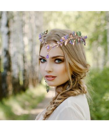 MOSTORY Handmade Purple Grape Vine Headband Woodland Fairy Crown Headpiece with Lavender Crystal Tiara for Women Womens Cosplay Costume Accessory for Wedding Bridal Maternity - Buy Online on GoSupps.com