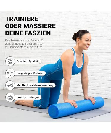 Premium Yoga Roll & Pilates Fascia Roller - 90 x 15 cm - Blue for Stretching & Recovery - Buy Online on GoSupps.com