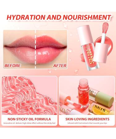 2 Pack Big Brush Head Lip Gloss - Hydrating Fruit Flavored Plumping Lip Oil Set in Raspberry & Strawberry - Non-Sticky Moisturizing Texture - Buy Online on GoSupps.com