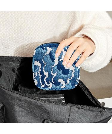 Shop Women's Lift Still Pad Holder - Sea Wave Pattern Blue & White - Portable Period Kit Bag for Women & Girls - Buy Online on GoSupps.com
