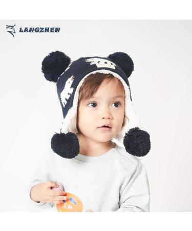 LANGZHEN Toddler Kids Winter Hat Earflap Knit Cap Fleece Lined Beanie 1-2 Years Navy Stripe Polar Bear Design - Buy Online on GoSupps.com