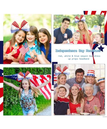 4th of July Sequin Headband Bow - Patriotic Hair Hoop for Independence Day Parade Party - Red White Blue Hair Accessory - Buy Online on GoSupps.com