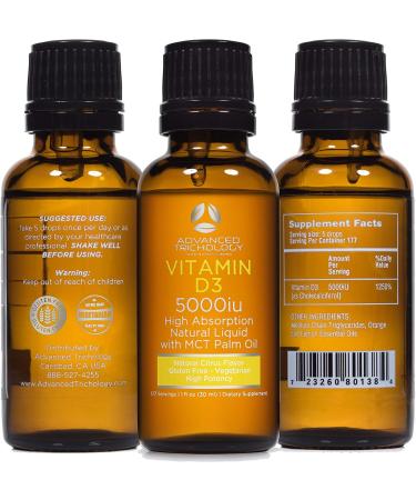 Vegetarian Liquid Vitamin D3 5000 IU - High Absorption Formula - 6 Month Supply - Gluten-Free - 365 VIT D - Buy Online on GoSupps.com