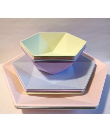 EY HOMES Eco-Friendly Disposable Hexagonal Tableware Party Set (24pcs) | Multicolor 8-inch & 10-inch Plates and 16oz Bowls in 4 Colors for Party/Camping/Picnic/BBQ HEXA24SM01
