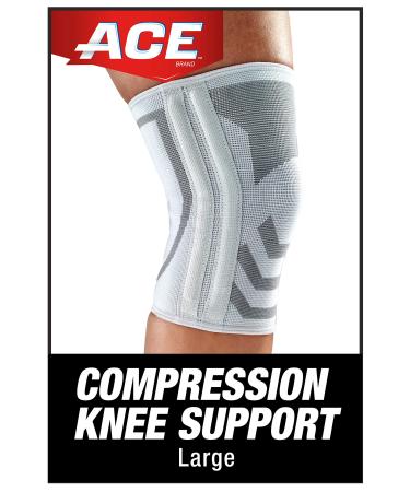 ACE Compression Knee Brace w/Side Stabilizers, Support Injured Knee With Mild Compression, Breathable Properties Let Sweat Escape, Large, White/Gray