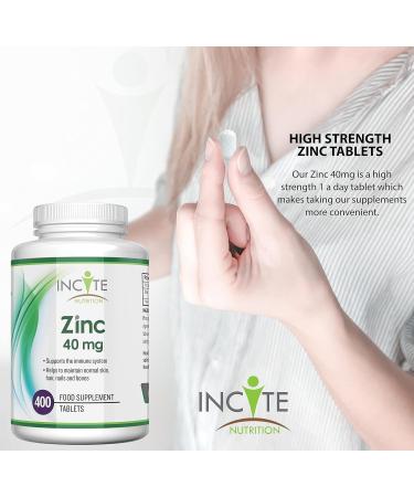 Premium Zinc 40mg Tablets - 400 Count | 1 Year Supply | Maximum Strength Pure Zinc | Vegetarian & Vegan Friendly | Made in UK - Buy Online on GoSupps.com