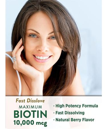 Nature's Truth Biotin 10000mcg 120 Fast Dissolve Tablets - Maximum Strength Hair Skin and Nails Supplement - Natural Berry Flavor - Vegetarian Non-GMO Gluten Free - Buy Online on GoSupps.com