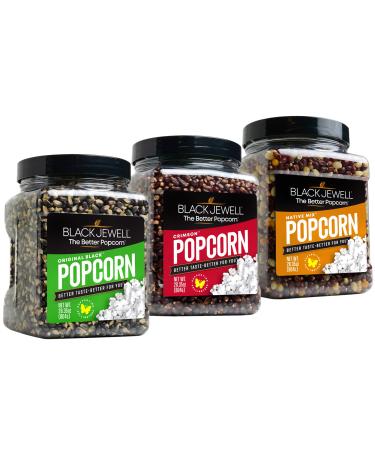 Black Jewell Gourmet Popcorn, Variety Pack with Original Black, Crimson, Native Mix Kernels for Popping. Pops White, Non-GMO, All Natural Snack with Antioxidants, Whole Grain, Gluten Free, Gourmet, Vegan, 28oz (Pack of 3)