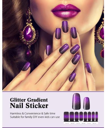 Glitter Gradient Nail Polish Sticker Full Wraps for Women - 20 Sheets | Self-Adhesive Nail Decals with File for Manicure Decorations - Buy Online on GoSupps.com