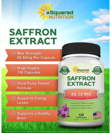 aSquared Nutrition Saffron Supplements - 120 Capsules | Pure Saffron Extract Pills for Appetite Control & Mood Support - Buy Online on GoSupps.com