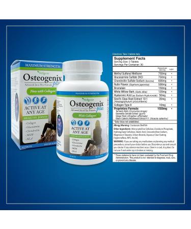 Osteogenix Plus Joint Flex Formula (90 ct) - Knee Supplement with Collagen II, Glucosamine, Chondroitin, MSM & HLA - Supports Lubrication & Discomfort - Men & Women - Buy Online on GoSupps.com