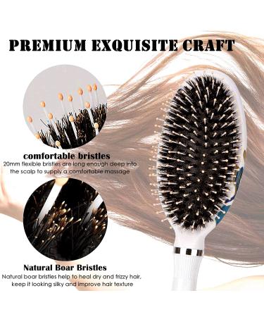 Boar Bristle Hair Brush for Women & Kids - Smoothing Detangling Hairbrush for Thick, Curly, Wet & Dry Hair - Adds Shine, Improves Texture - Includes Hair Comb and Giftbox - White - Buy Online on GoSupps.com
