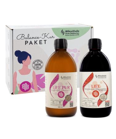 Microveda structure cure beginner 1 x microveda life + microveda life pure 2x0.5l in glass bottles vegan ferment drink with 33 bacterial strains highly cell -available