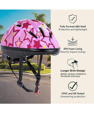Asslen Kids Bike Helmet Set | Adjustable Toddler Helmet with Knee Elbow Pads | Sports Protective Gear for Boys Girls Ages 3-8 | Pink Star Design - Buy Online on GoSupps.com